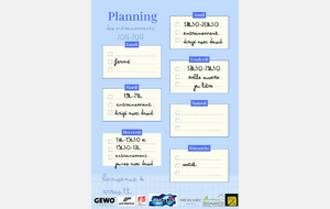 Planning des entrainements 2026-2027